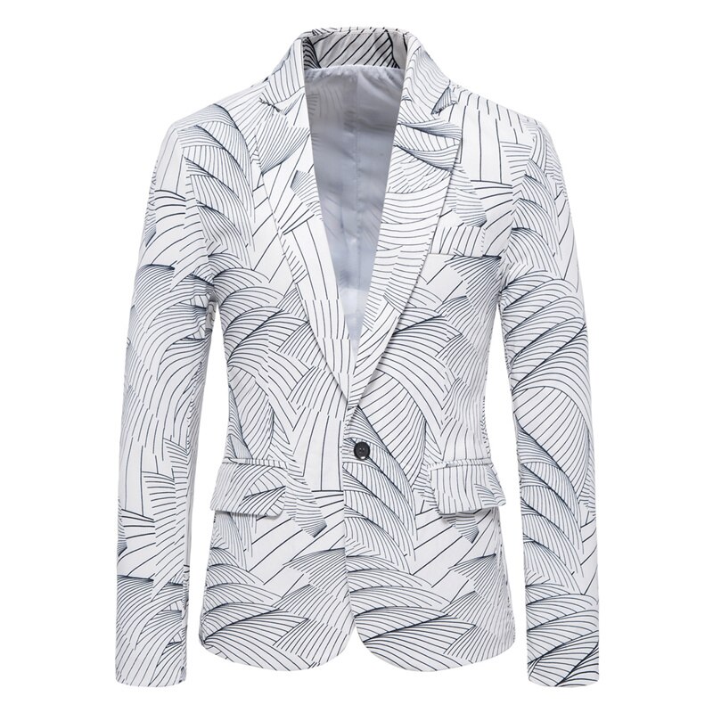 Veste Blazer à la pour hommes, manteau de costume décontracté, imprimé à rayures, à un bouton,: WHITE / XL
