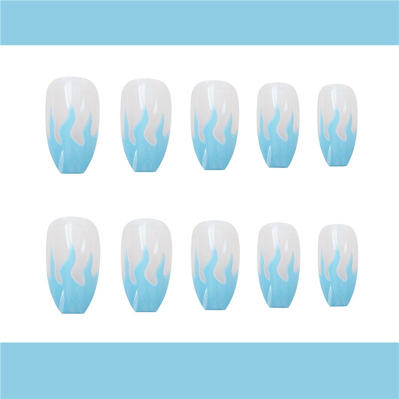 Faux-ongles européens, décoration artistique, flamme, bleu, violet, motif feu, couverture complète, pour décoration pour les ongles, nouveauté
