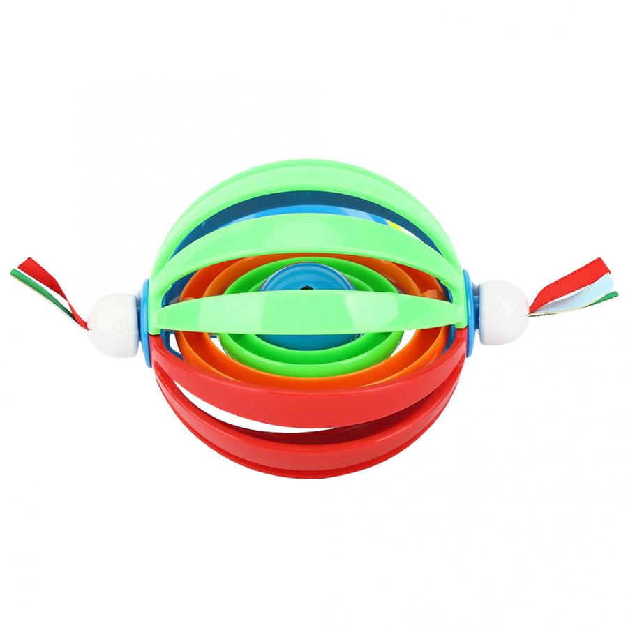 Baby Rattle Ball Toy Rainbow Infant Rotational Hand Knocking Bell Ball Rattle with Suction Cup Dining Table Grasping Toy