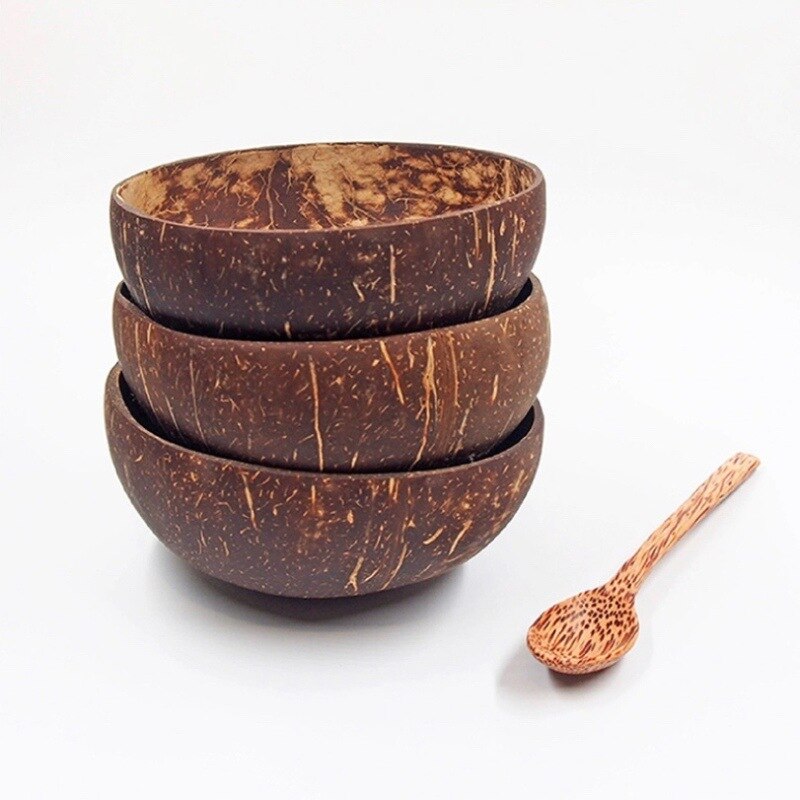 International Natural Natural Coconut Bowl, Coconut Spoon, Coconut Fork, Coconut Knife, Craft Decoration, for Food