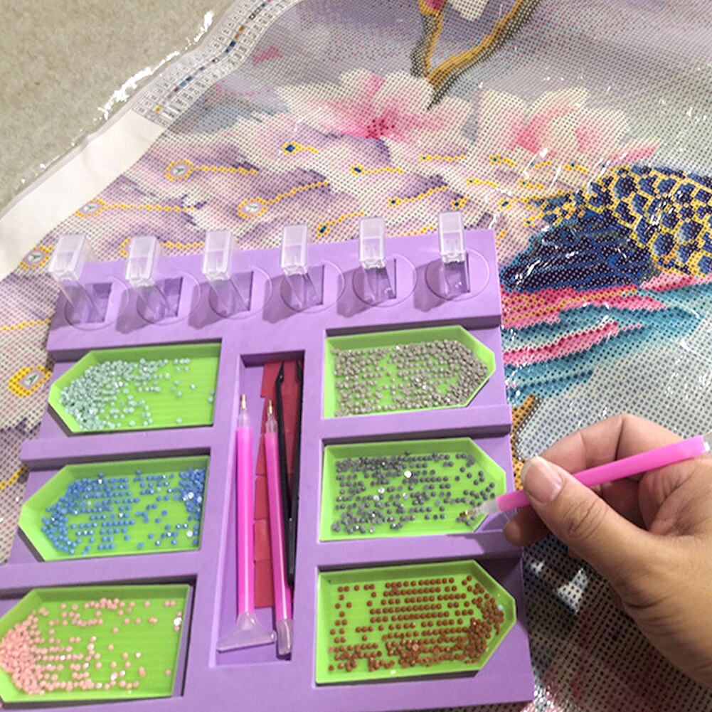 14pcs/set 6 Grids With Sticky Pen Diamond Painting Storage Bracket DIY Craft Tray Display Sponge Organizer Art Beads Container