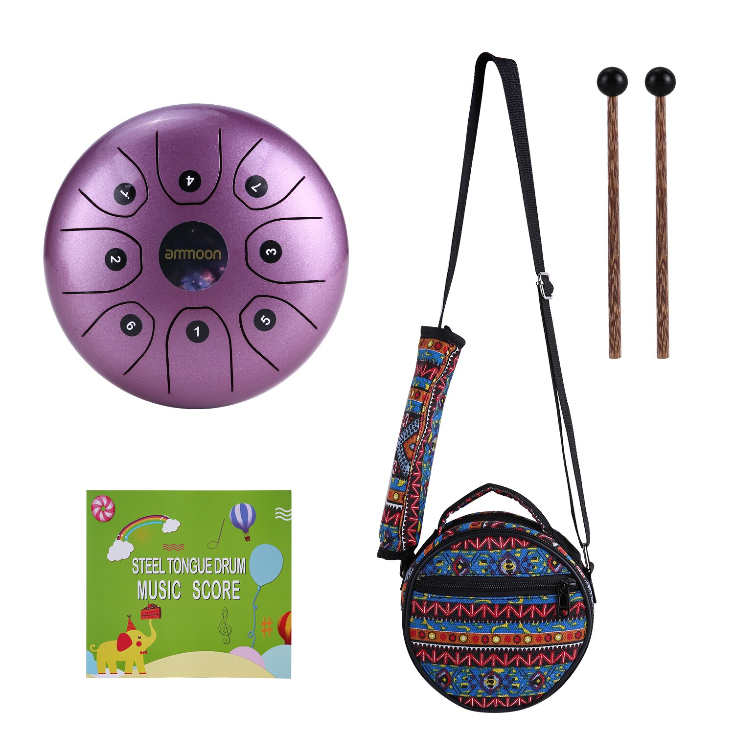 Ammoon 5.5 Inches Mini Staal Tong Drum 8 Notes C-Key Handpan Drum Steel Pocket Drum Percussie Instrument Met draagtas: purple