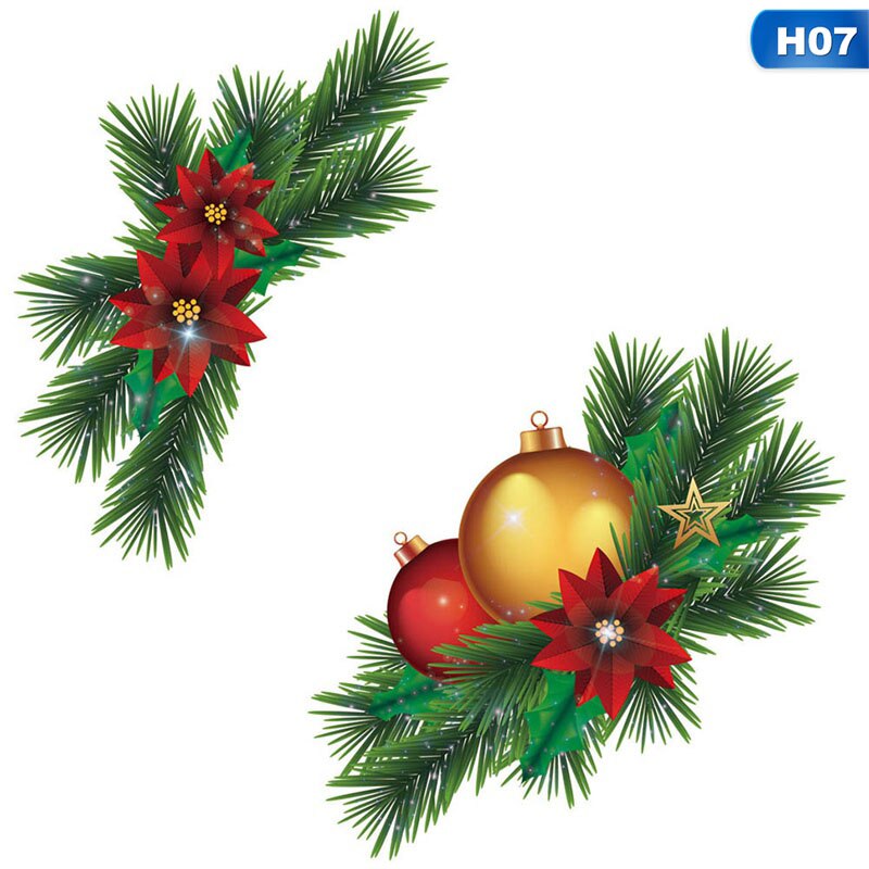 Christmas Green Plant Twig Bell Wall Sticker Simulation Plant Affixed Toilet TV Background Decor Wall Window Decoration Stickers: H07