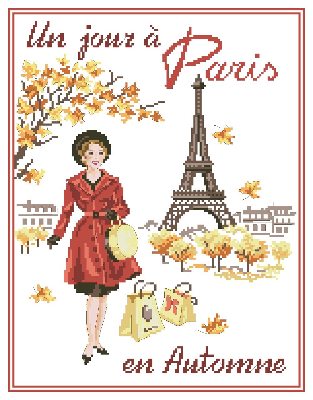 París en 4 Estaciones, punto de cruz, paquete de belleza de dibujos animados para mujer, 18ct, 14ct, tela de algodón, bordado, costura hecha a mano: YELLOW / 14ct unprint canvas