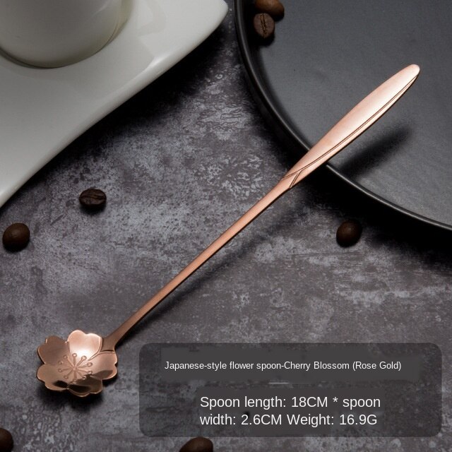 Flowers Gold Spoon Long Handle Dessert Tea Coffee Mixing Spoon Stainless Steel Vintage Teaspoons Drink Tableware 1PC: H