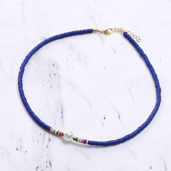 G. YCX Nuevos Bohemios, collares de Gargantilla Heishi con cuentas de vinilo africanas, collar de Vsco chica Lucite, joyería de playa de verano: Royal blue
