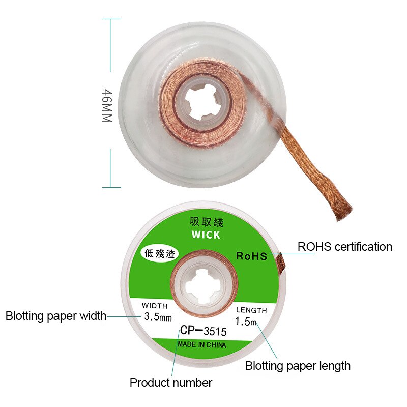 Desoldering Braid Copper Solder Wire Soldering Wick Tin Remove Braided Welding Wire Cord Flux BGA Repair Tool 2/2.5/3/3.5mm Wide