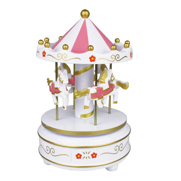 Merry-go-round Music Boxes Geometric Music Baby Room Decoration Unisex Plastic Christmas Horse Carousel Box Home Decor 1pc: white