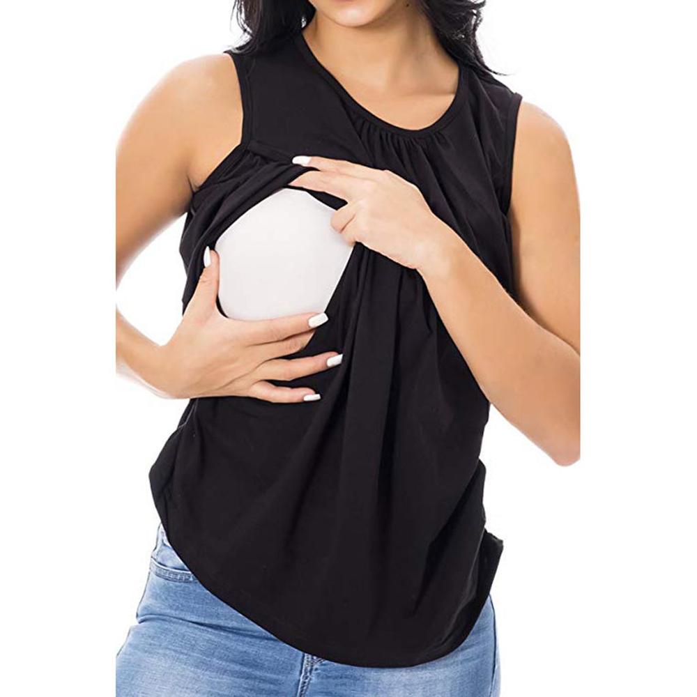 Camisas para mujeres embarazadas, chalecos de lactancia para mujeres, trajes cómodos para amamantar, tops y blusas para mujeres embarazadas: Negro / L