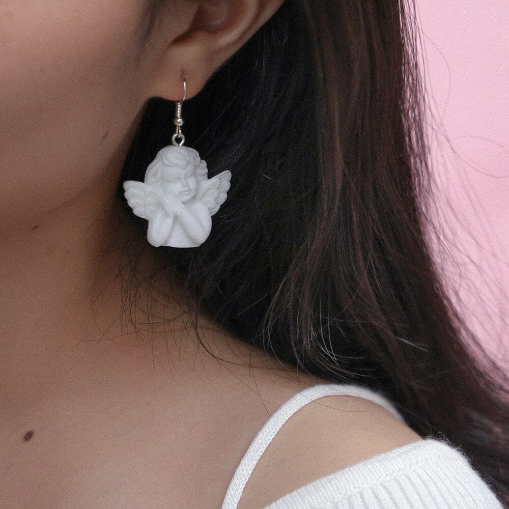 1 paire Blanc Baroque Cupidon Ange Boucles D'oreilles Pur Mignon Fille Boucles D'oreilles Ange Chanceux Boucles D'oreilles Bijoux Pour Les Femmes Filles