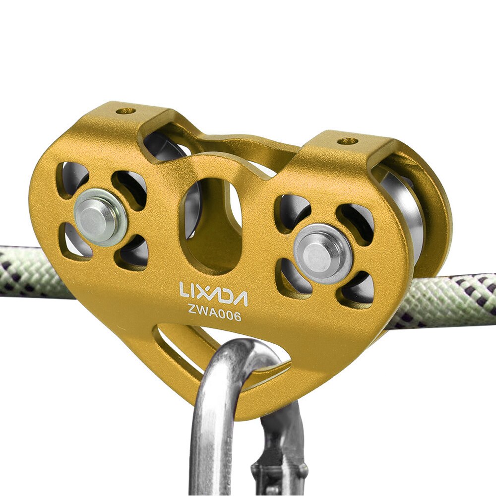 Lixada 30kN Cable Trolley Pulley with Ball Bearing Outdoor Rock Ice Climbing Accessories Caving Rescue Aluminum Alloy Pulley: Gold