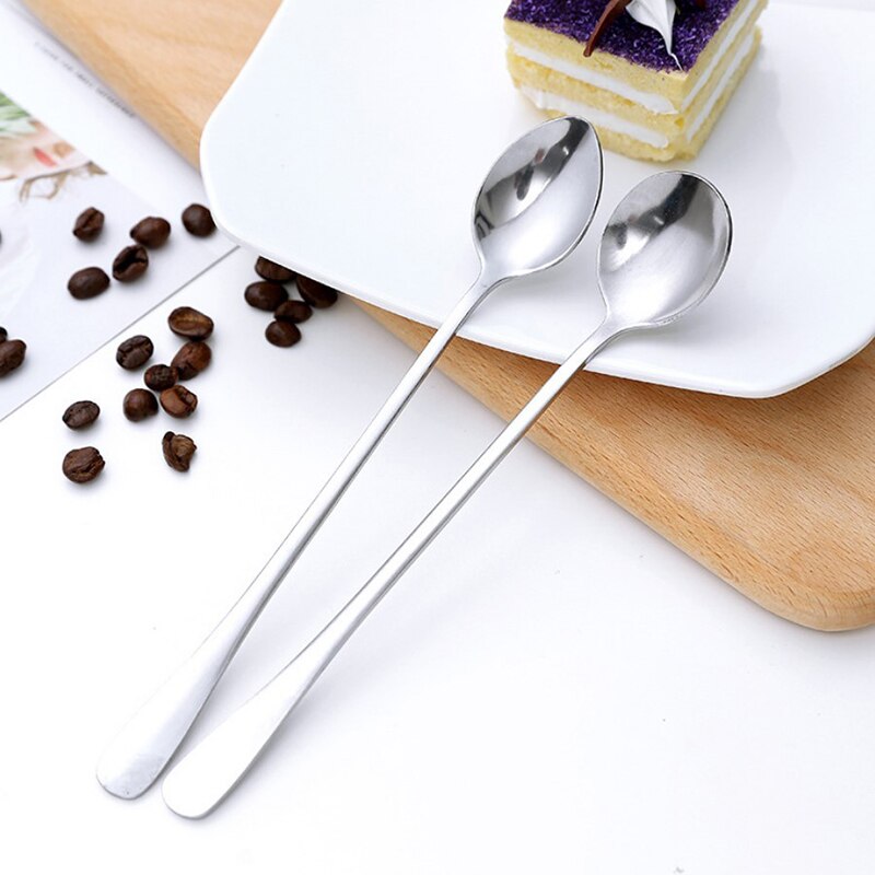 Long Handled Spoon Stainless Steel Coffee Spoon Simple Teaspoon Cocktail Stirringt ice Spoon Bar Tool: A and B