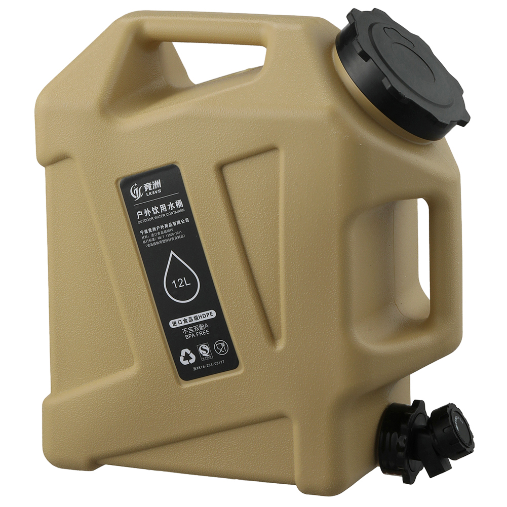 12L Camping Watercontainer Outdoor Wateremmer Draagbare Kamp Waterzak met Afneembare Kraan Picknick Drive Watertank: Khaki