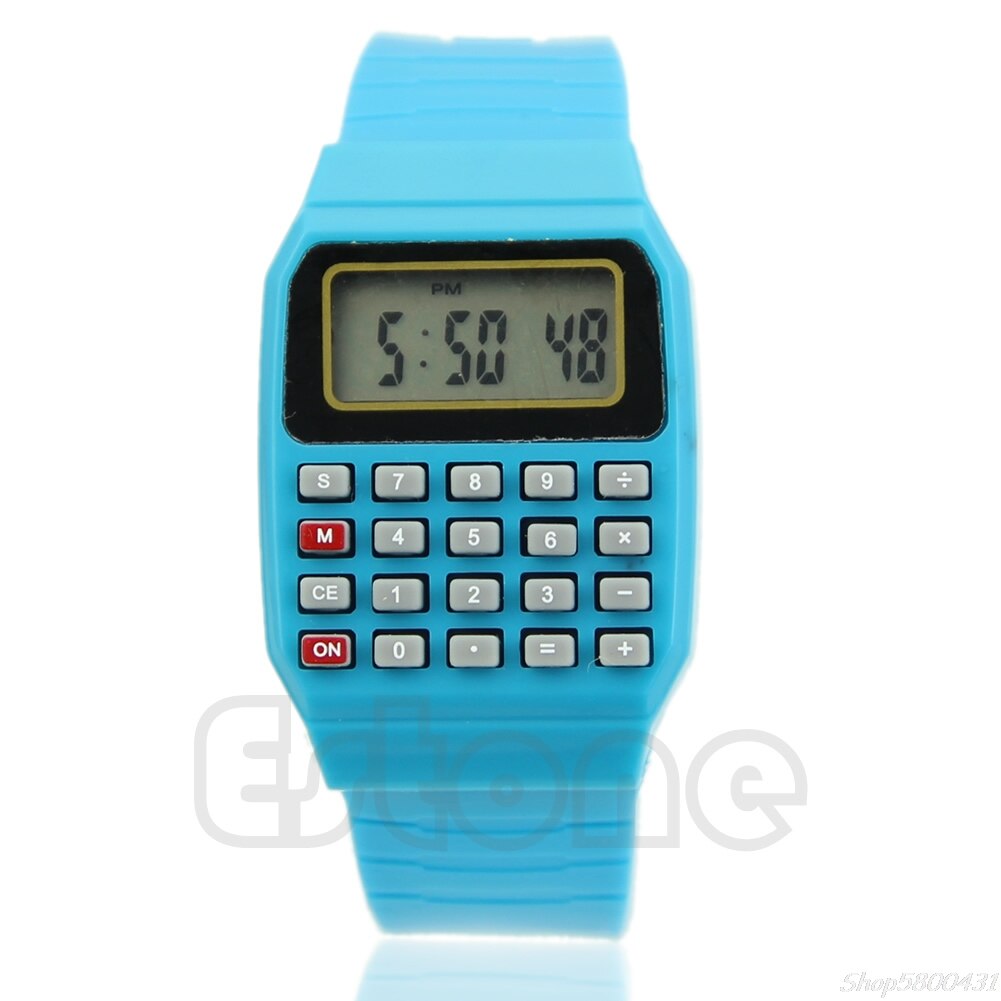 Moda Dei Bambini Del Silicone Data Multi-Purpose Bambini Elettronico Calcolatrice Orologio Da Polso O16 20 Dropshipping: Blue