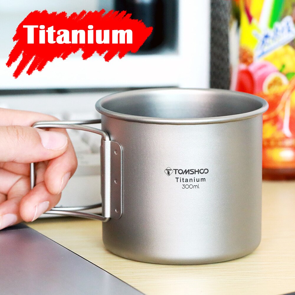 TOMSHOO Outdoor Hiking Ultralight Titanium Cup Set Camping Portable Cup Picnic Water Cup Mug with Foldable Handle