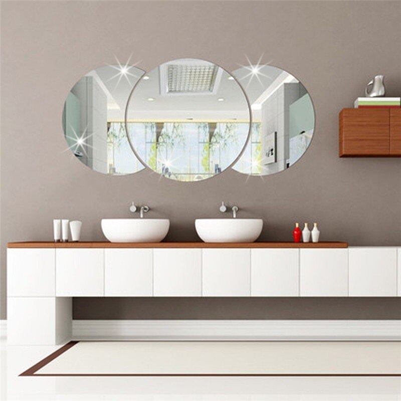 Espelho 3d efeito adesivo de parede decoração de fundo combinação redonda espelhos decorativos adesivo banheiro mão lavar papel parede