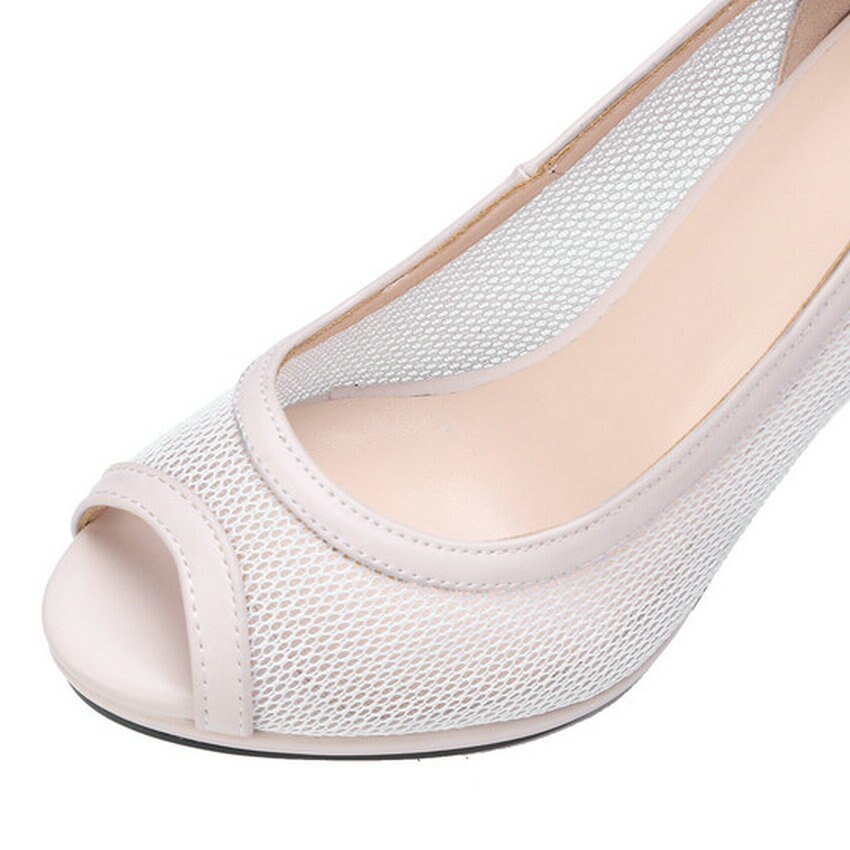 Qutaa kvinder sandaler peep toe kvinder sko platform mesh pu læder tynd højhælet kvinder sandaler str. 34-43