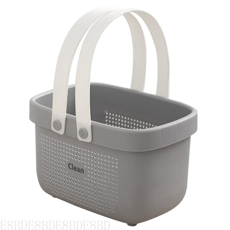 E8BD Plastic Storage Basket with Handles Shower Bins for Bathroom Kitchen Bath Drain Basket Cosmetic: Light Grey