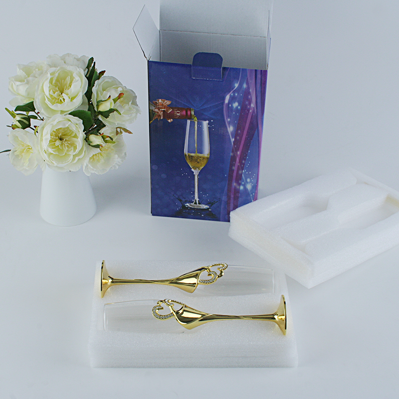 Verres à boisson pour verre Champagne de mariage | Ensemble de 2 pièces/ensemble de verres, coupe vin de mariage, décoration tasses pour fêtes, boîte: 2pcs Gold package