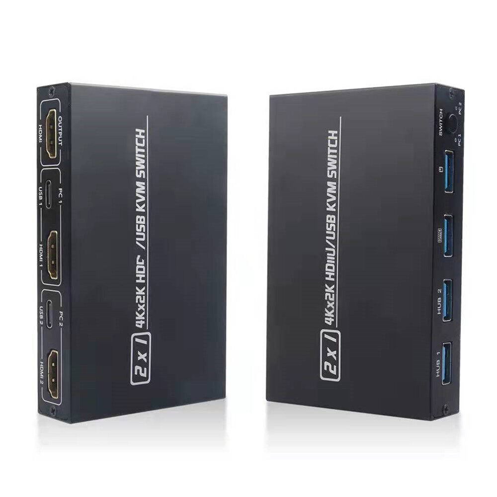 Interruptor KVM 4K compatible con HDMI, caja de 2 puertos USB para teclado y ratón de Monitor compartido, impresora EDID / HDCP adaptable, Plug And Play 4.