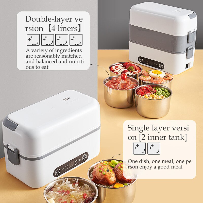 Stainless Steel Electric Lunch Box Thermal Heating Food Steamer Cooking Container Portable Office Mini Triming Rice Cooker