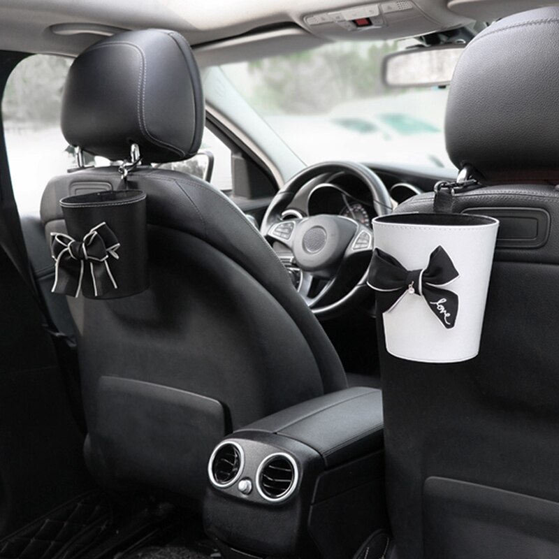 Sac poubelle à nœud papillon pour voiture, mignon, pour siège arrière, appui-tête, Mini sortie automatique, organiseur de ventilation, sac poubelle, boîte de rangement, seau