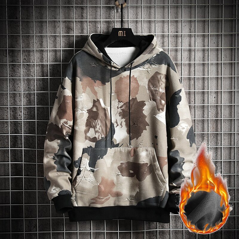 Singleroad oversized herre hættetrøjer mænd vinter varm camouflage sweatshirt hip hop japansk streetwear hættetrøje mænd sweatshirts: Gul hættetrøje til mænd / Asiatiske -4xl