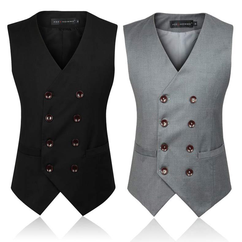 Miesten Klassinen Slim Fit Kaksoisnapitettu Liivi V-kaula Puuvilla Muodollinen Plus Koko M-6XL