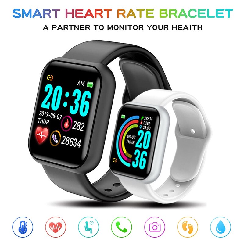 Smart Horloge Vrouwen Mannen D20 Smarthwatch Hartslag Gezondheid Monitoring Bloeddruk Sport Tracker Smart Polsband Bloed