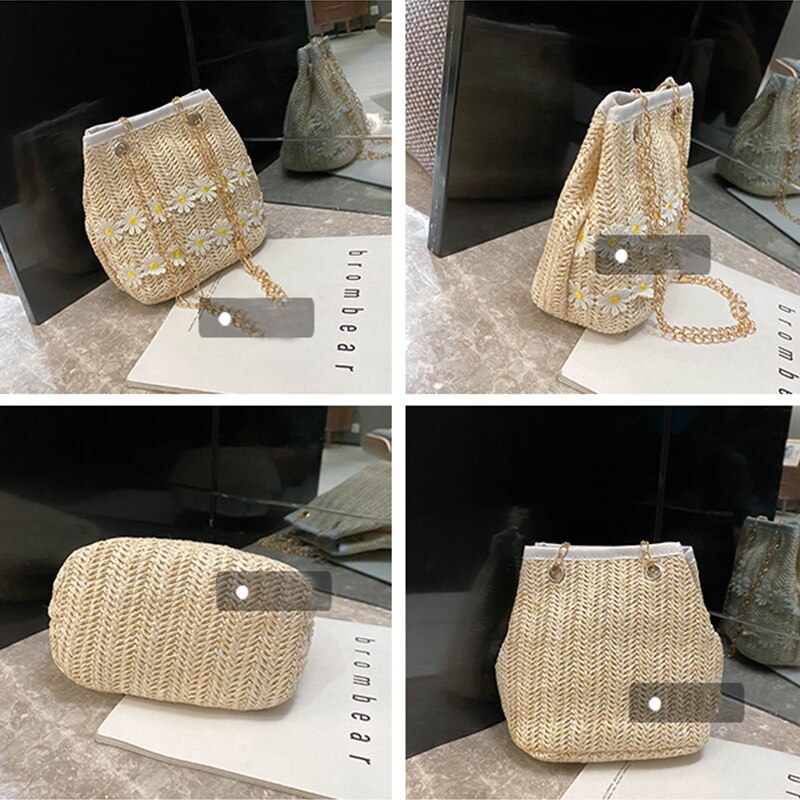 Bolso de cubo para mujer, bolsos cruzados de paja blanda, bolsos de mensajero de de poca capacidad, Mini bolsos de hombro de femenino,