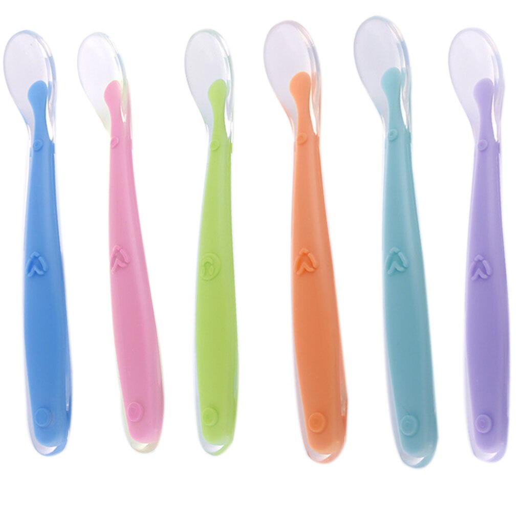 Cuillère en Silicone souple pour bébé, couleur bonbon, détection de la température, nourriture pour bébé, plats d&#39;alimentation, appareil d&#39;alimentation