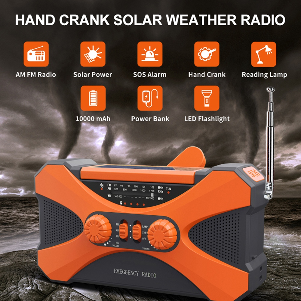 10000Mah Emergency Radio Draagbare Solar Hand Crank Radio Am/Fm/Noaa Led Zaklamp Sos Alarm Power Bank speaker Weer Radio