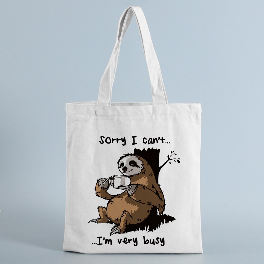 Women Cartoon Sloth Print Shopping Bag Tote Eco Handbag Tumblr Graphic Students College Style Simple Casual Shoulder Bags: Default Title