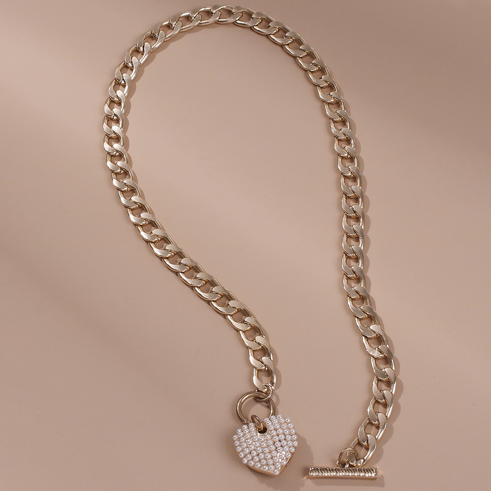 KMVEXO-collier avec pendentif en forme de coeur, perles, Punk, amour, amour, fermoir à bascule épaisse pour Couple, bijoux de fête, de noël