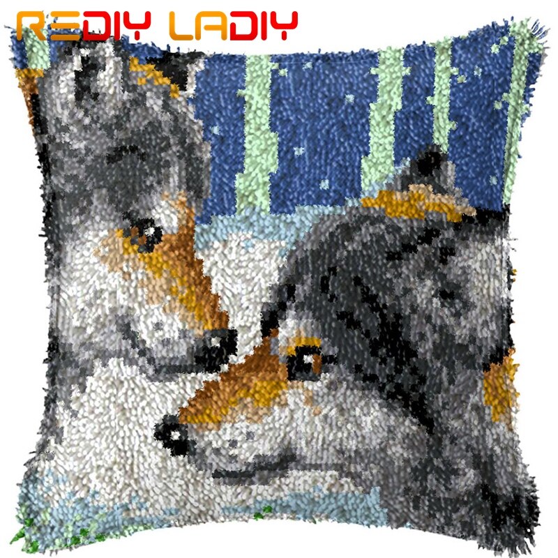 Låskrok kudde svan mor örngott förtryckt färg canvas akryl garn låst krok kudde virkat kuddfodral kit: Bz899