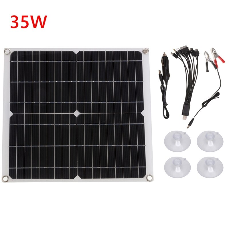 35W Zonnepaneel 5 In1 Dubbele Usb Zonnecel Monokristallijn Voor Outdoor Camping Noodverlichting Met Autolader 12V/5V