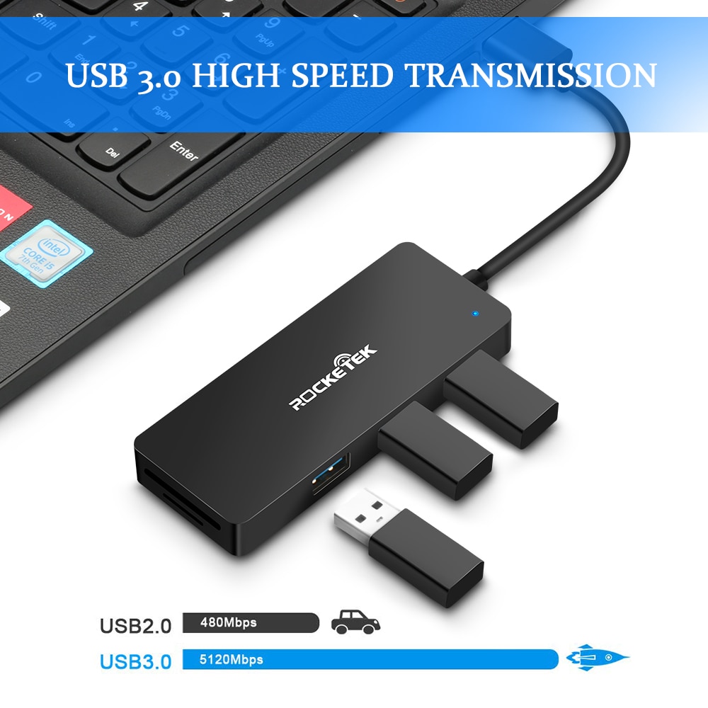 Rocketek aluminium usb hub met kaartlezer 3 port u grandado