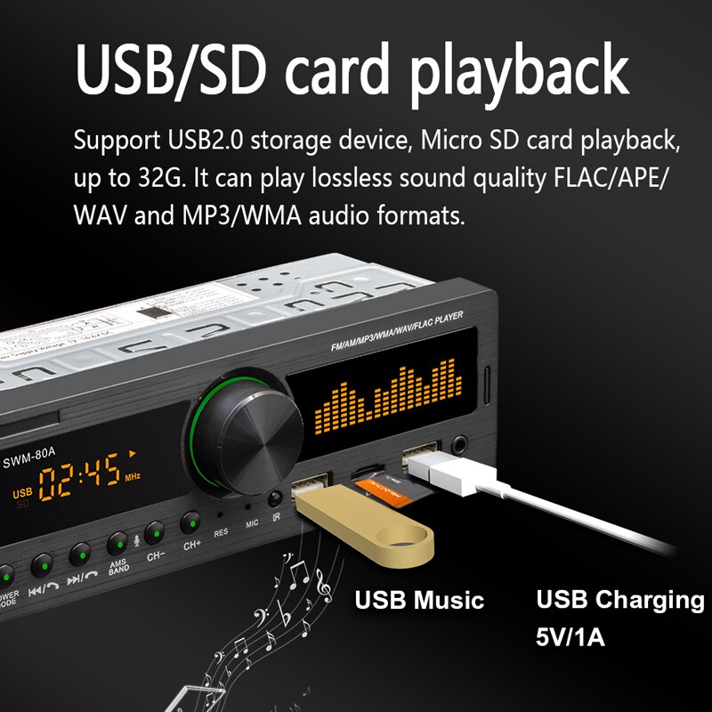 Swm -80a 1 din autoradio mit 12v audioquellen, aufnahmefunktion, parkort, multimedia-musikwiedergabe,  mp3- player-anschlüssen, aux/usb/fm-stereoempfang