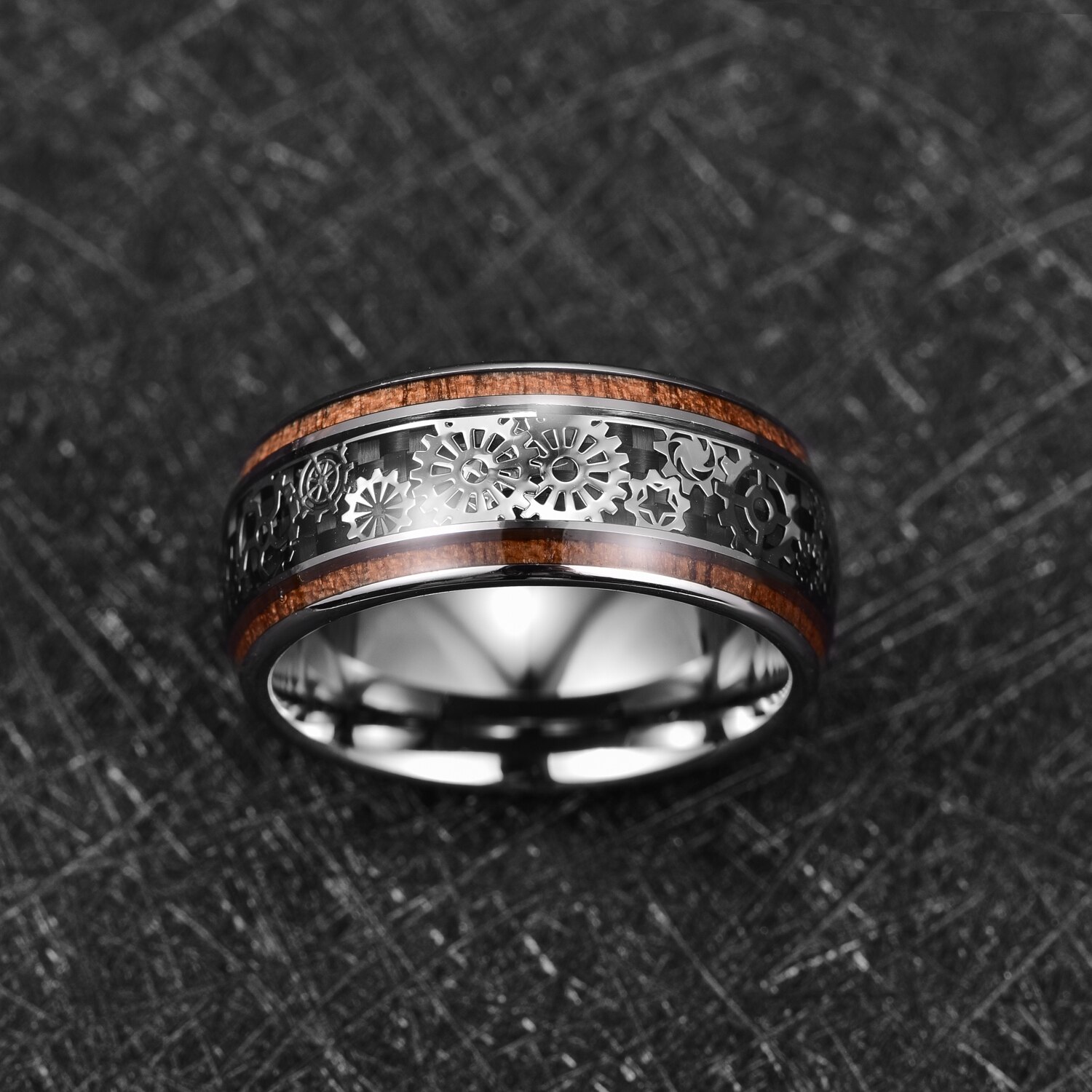10mm intarsiato grano di legno modello ingranaggio carburo di tungsteno anello moda uomo gioielli da sposa migliore regalo qualità AAA