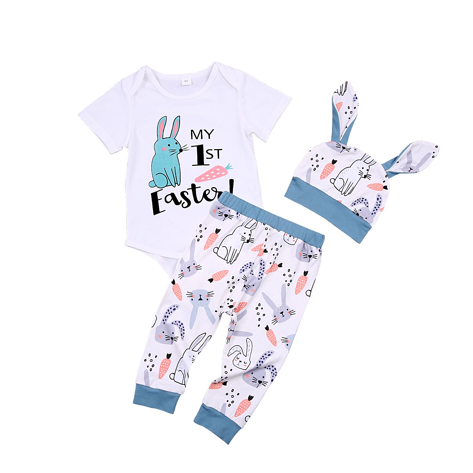 Citgeett Summer Easter 0-18 Months Baby Girls Boys Clothes Cute Rabbit Letter Long Sleeve Romper Stripe/Print Pants Hat Set: B / 18M