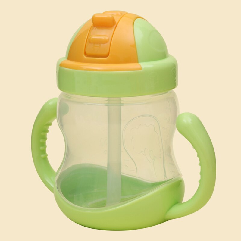 Børn vandflaske sippy halm børn baby fodring træning kop med håndtag yh -17: Grøn