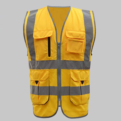 Sfvest arbejdstøj med høj synlighed til mænd reflekterende sikkerhedsvest med flere lommer arbejdstøj sikkerhedsvest: Gylden / L-bryst 116cm