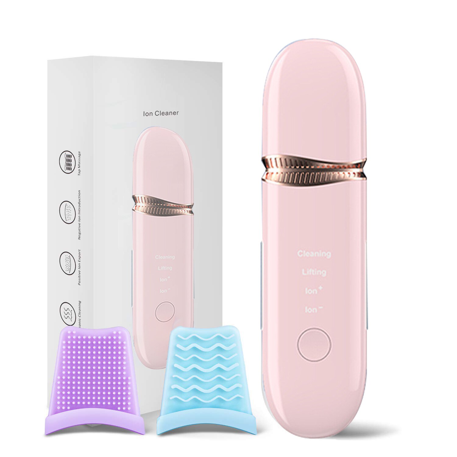 Ultrasonic Skin Scrubber Facial Pore Cleaner Blackhead Remover Facial Peeling Scrubber Shovel Cavitation Lifting Machine: black with Box