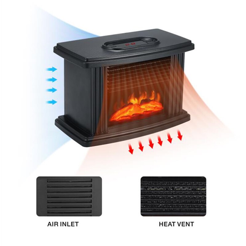 1000W EU Plug Electric Fireplace Indoor Home Living Room Bedroom Flame Heater Minitype Bench Top Fan With Remote Control