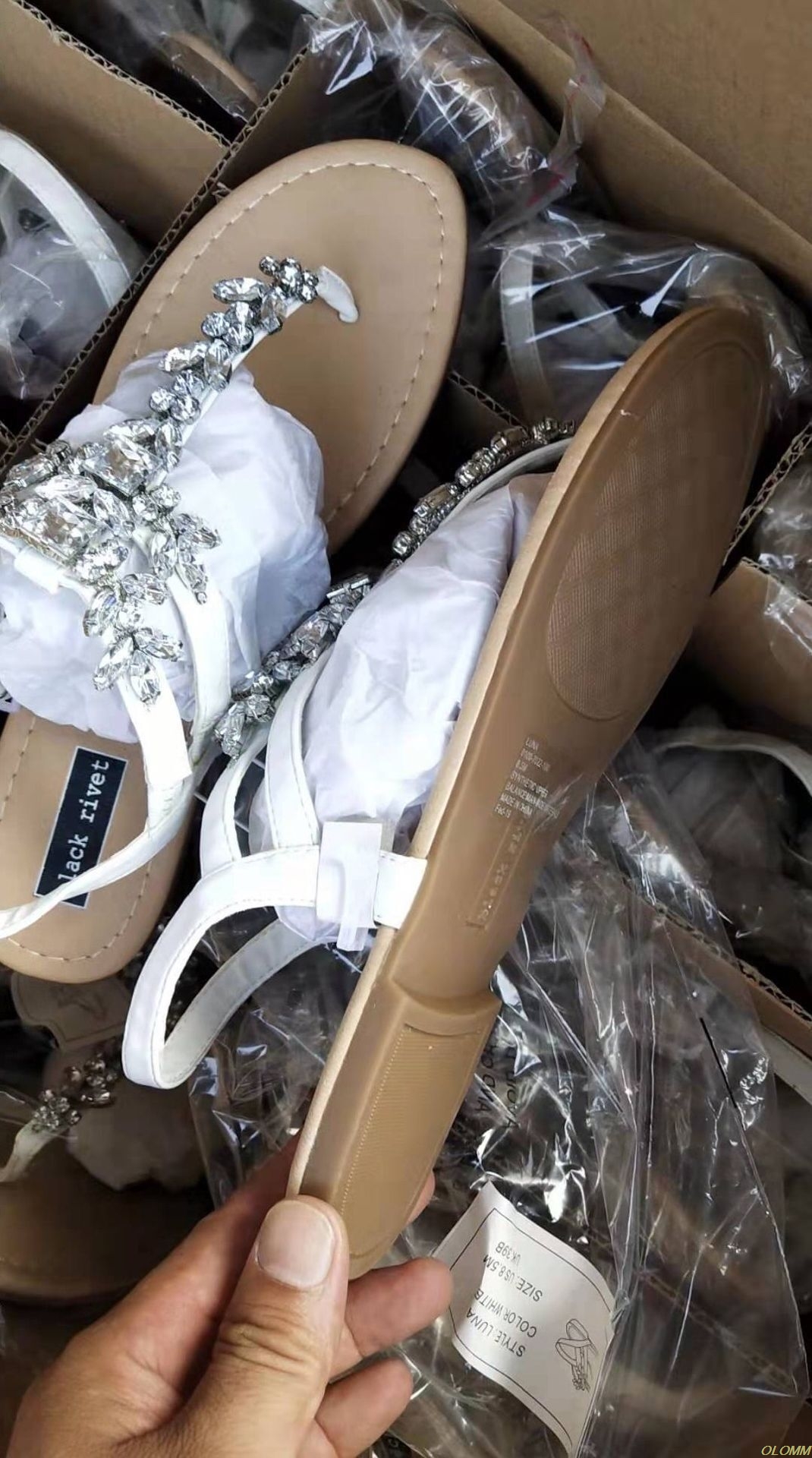 Sandalias planas de boda para mujer, zapatos con diamantes de cristal de talla grande, sin cordones, Blanco nupcial, talle grande, con punta de perla ostentosa, zapatos con aro