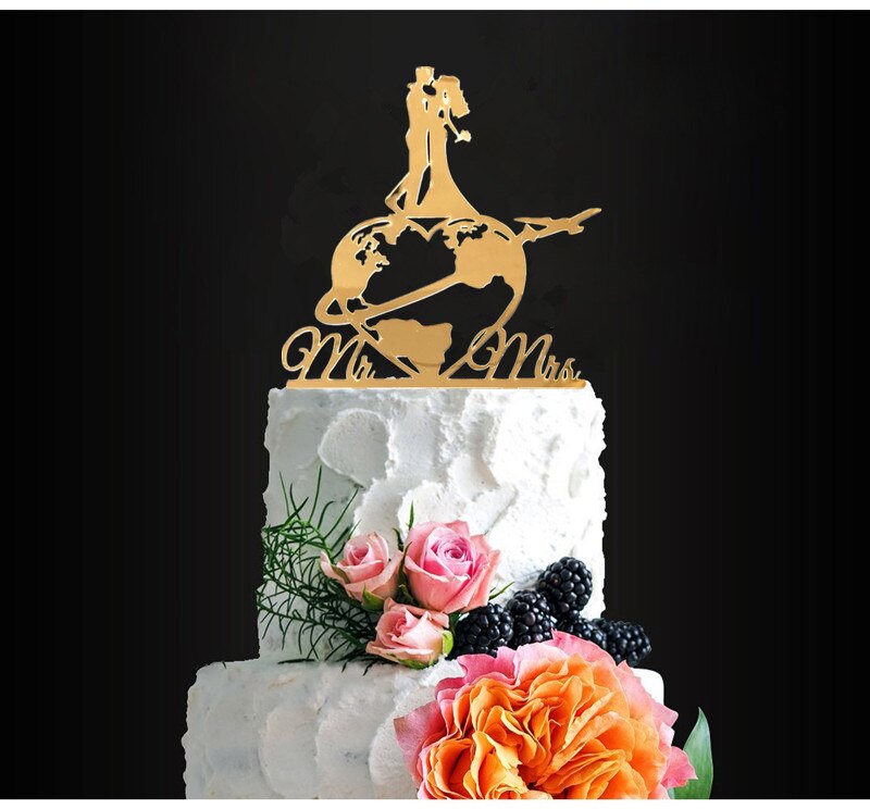 Mapa świata cylinder tort weselny, patelnia i pani podróży mapa świata cylinder tort weselny, lustro złota mapa świata z parami ciasto wystrój