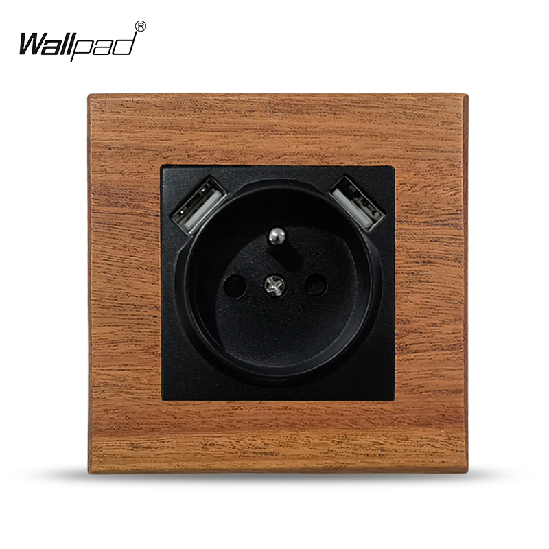 16A French Wall Socket with 2 USB TypeC EU Neutral Wood Outlet Poland Belgium Electrical Power Sockets and Switch 220V: Dark Grey