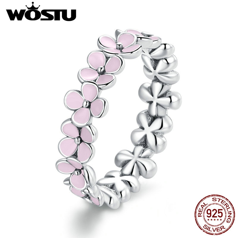 Wostu Roze Bloem Ring 100% 925 Sterling Zilver Krans Ringen Voor Vrouwelijke Vingers Originele Bruiloft Zilveren Sieraden CQR681