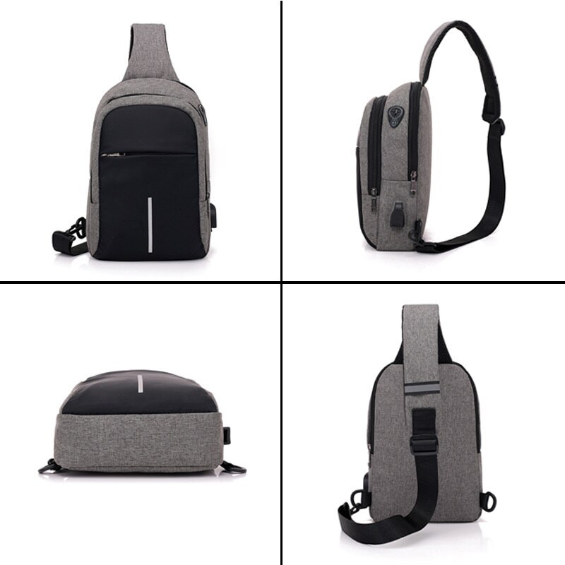 Men Chest Bags USB Charging Waterproof Oxford Crossbody Small Sling Single Shoulder Bags Travel Pack Male Bolsa Feminina Handbag