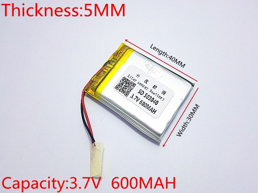 3.7 V 600 mAh bateria De Polímero De Lítio 503040 Bateria Recarregável de iões de Li Po Para Mp3 MP4 MP5 GPS eletrônica parte